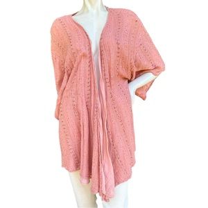 Revolve Sundress Salmon & Gold Boho Kimono Cardigan Cover Up Size OS